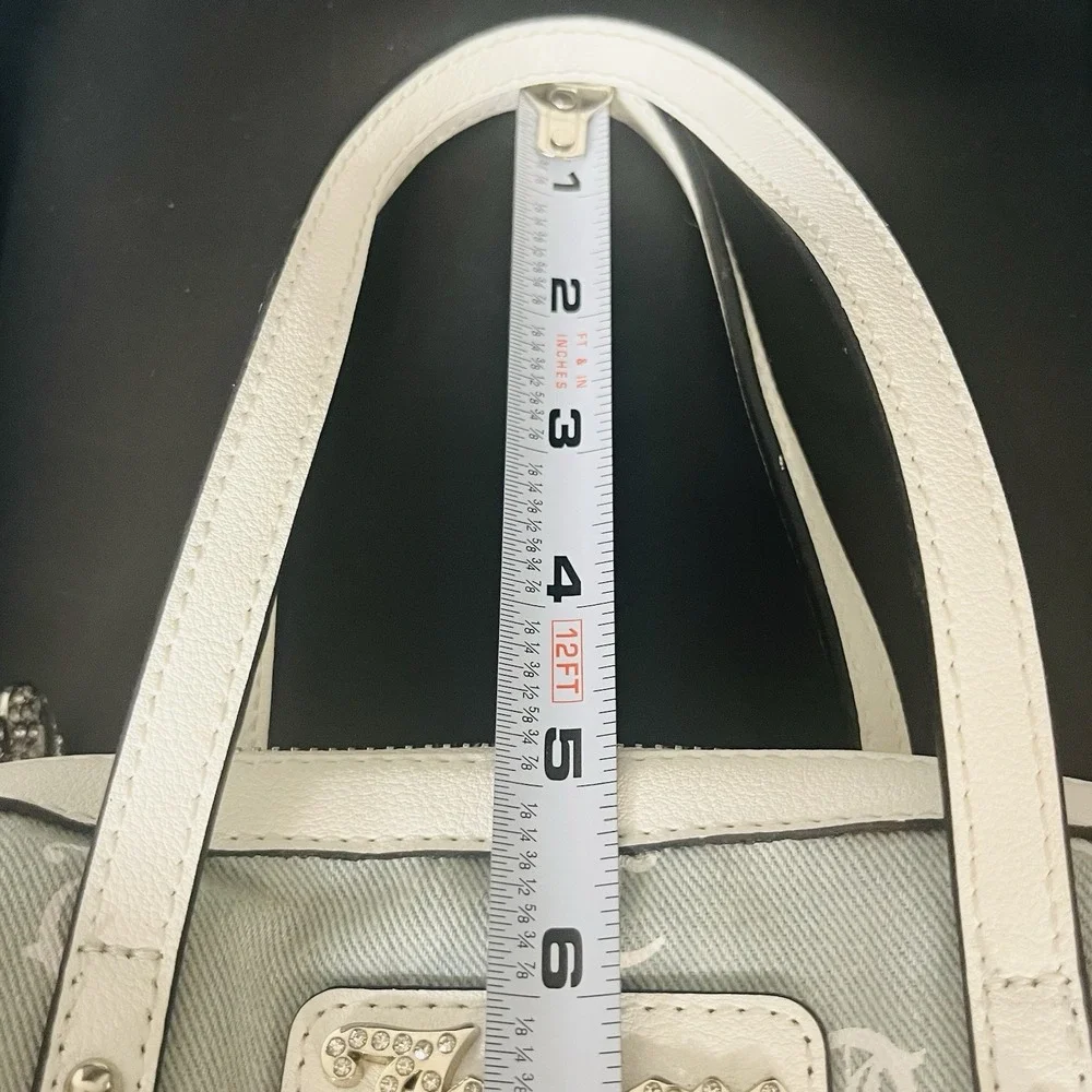 Juicy Couture Denim Logo Queen Of Everything Mini Barrel Bag Crossbody Strap